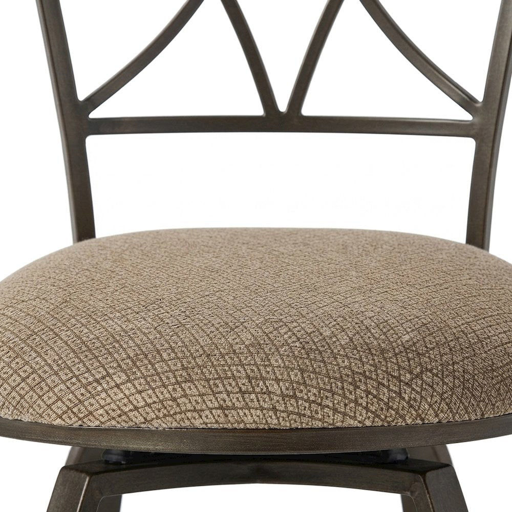 Fabric-Upholstered Swivel Bar Stool with Diamond-Tufted Seat, Cherry