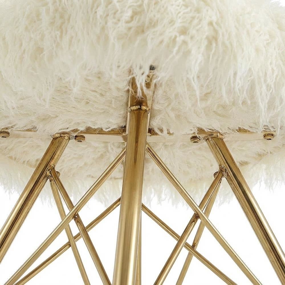 Flokati Dining Chair with Gold Metal Base and Comfortable Fabric Seat