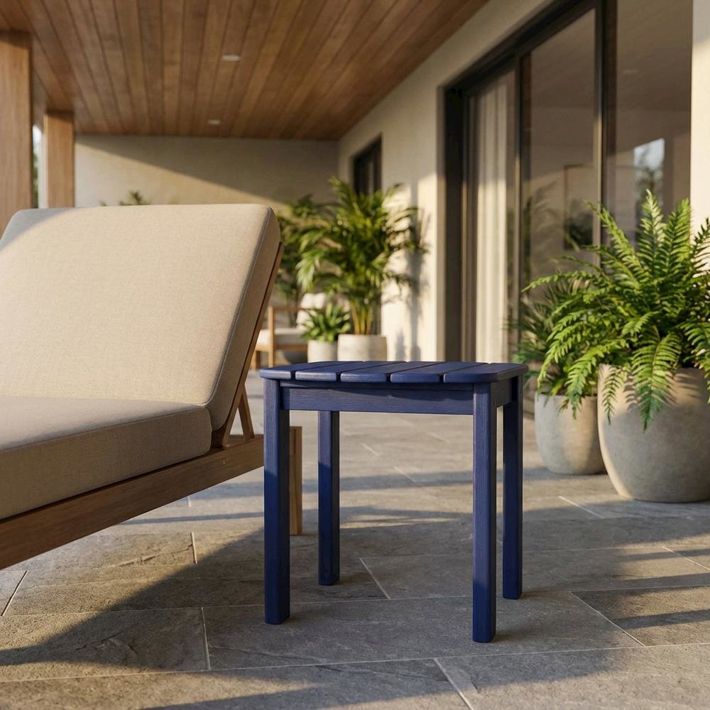 Outdoor End Table In Blue, Acacia Wood Finish, Durable Solid Wood Construction