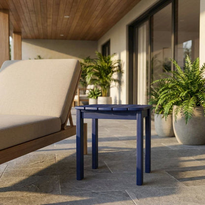 Outdoor End Table In Blue, Acacia Wood Finish, Durable Solid Wood Construction