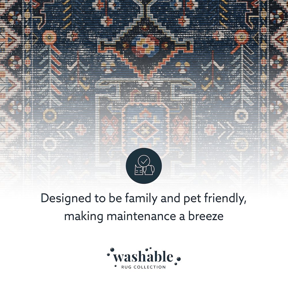 Washable Larson Navy/Ivory 2x8, Rug
