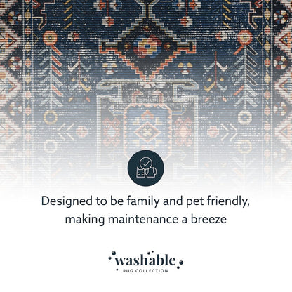 Washable Larson Navy/Ivory 2x8, Rug