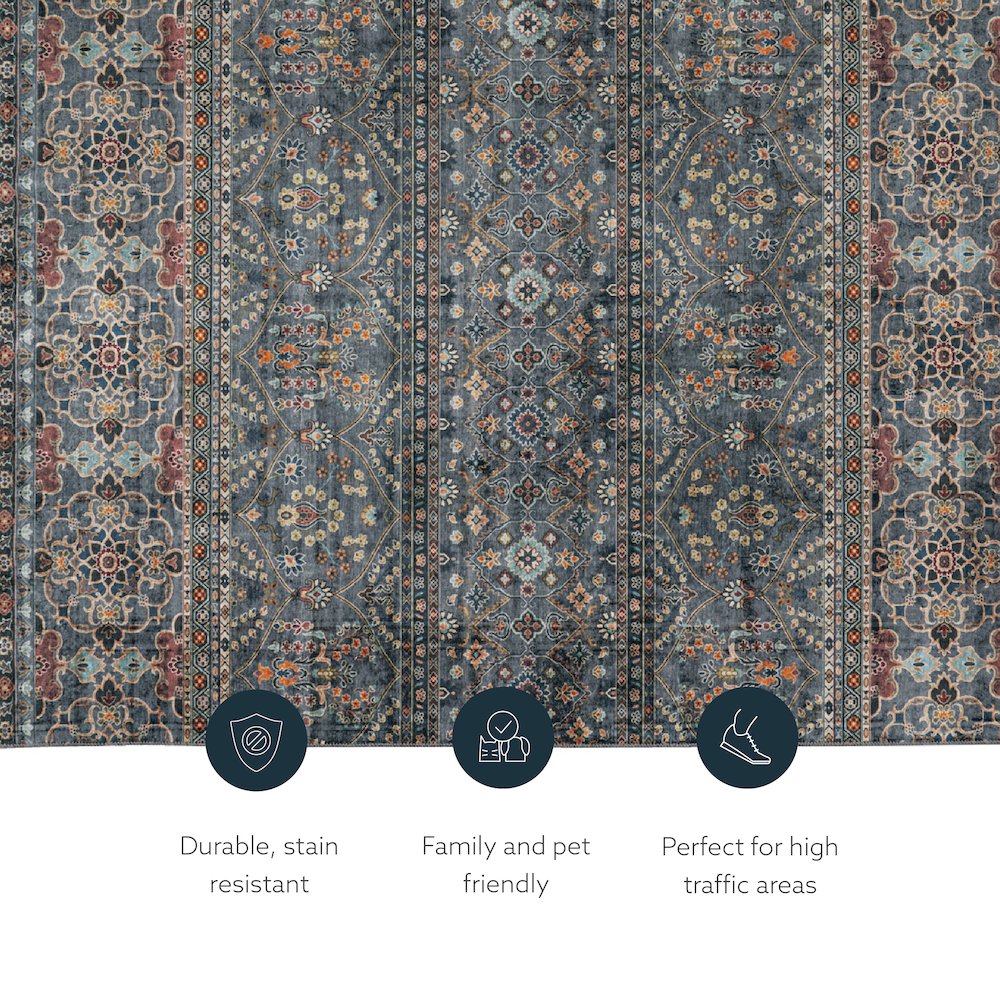 Washable Grant Teal/Ivory 2x8, Rug
