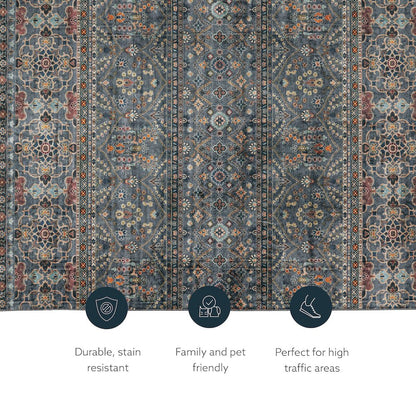 Washable Grant Teal/Ivory 2x8, Rug