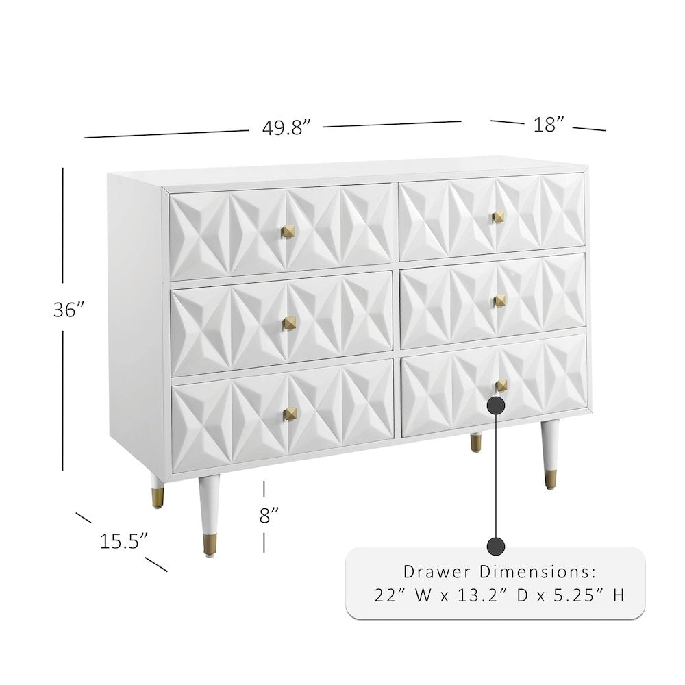 Six Drawer Geo Texture Dresser White
