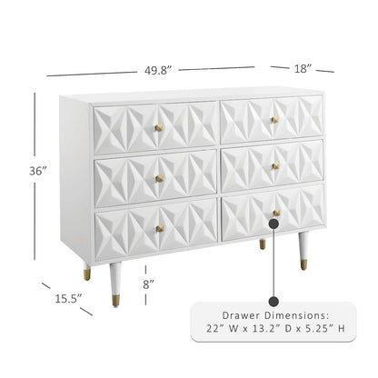 Six Drawer Geo Texture Dresser White