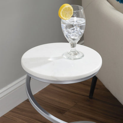 Rian Spiral Drink Table Silver White Marble