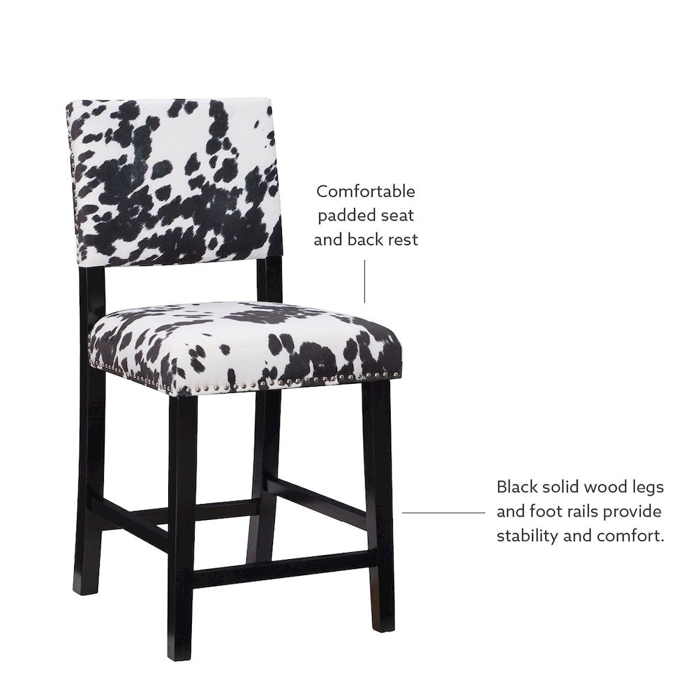 Corey Black Cow Print Counter Stool
