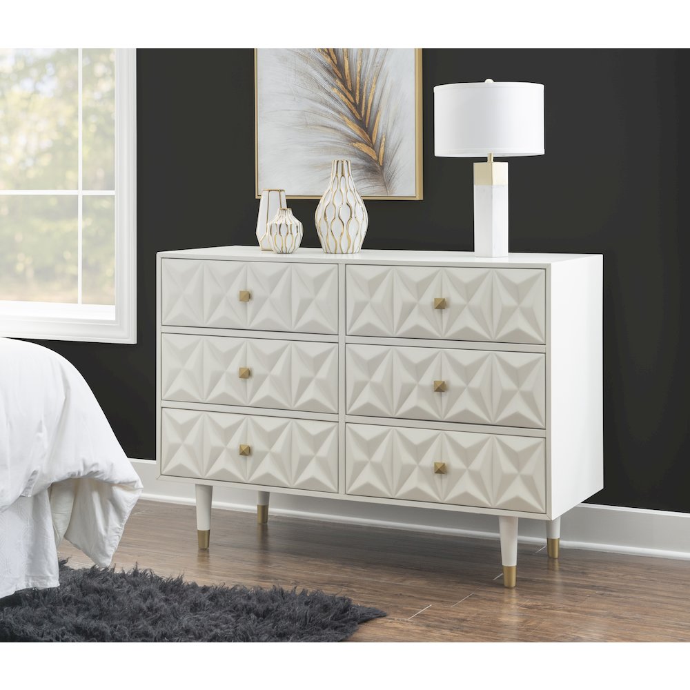 Six Drawer Geo Texture Dresser White