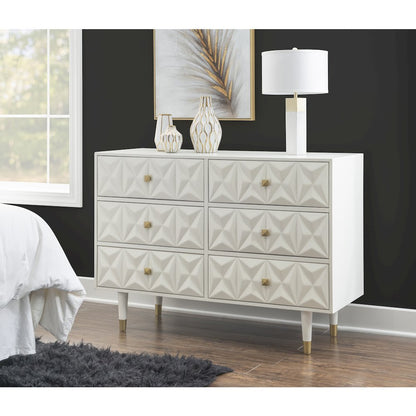 Six Drawer Geo Texture Dresser White