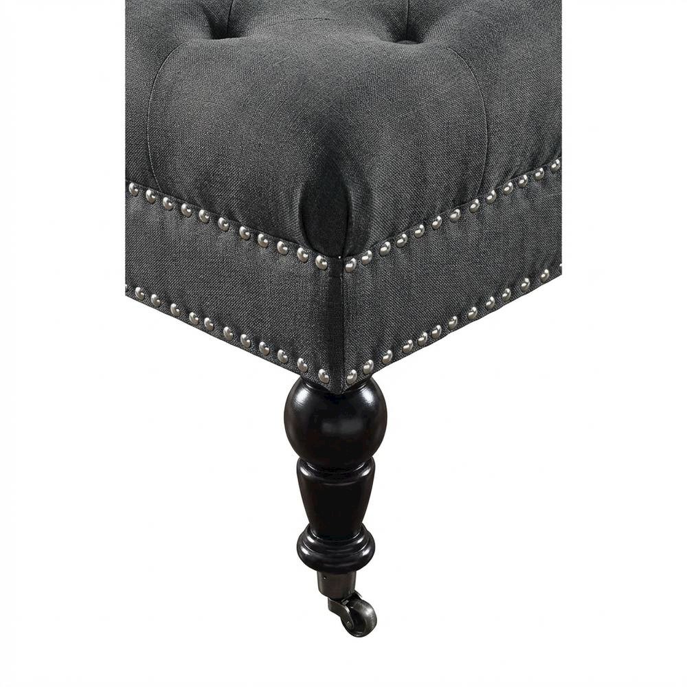 Charcoal Square Tufted Ottoman with Fabric Upholstery and Metal Casters