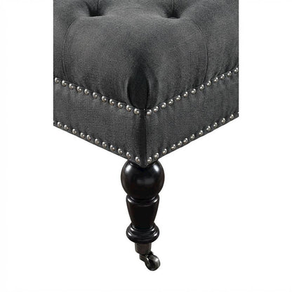Charcoal Square Tufted Ottoman with Fabric Upholstery and Metal Casters