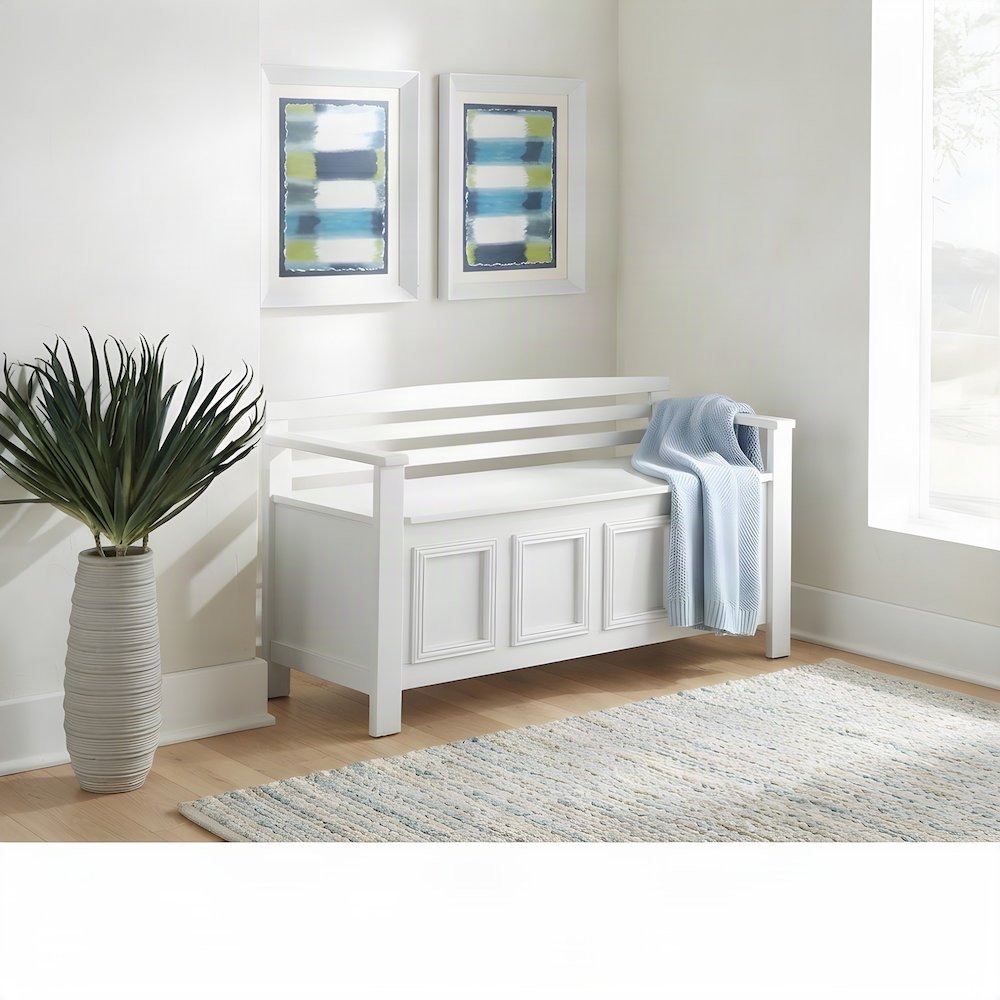 Wood Storage Bench with Flip-Top Lid for Entryway or Bedroom, White