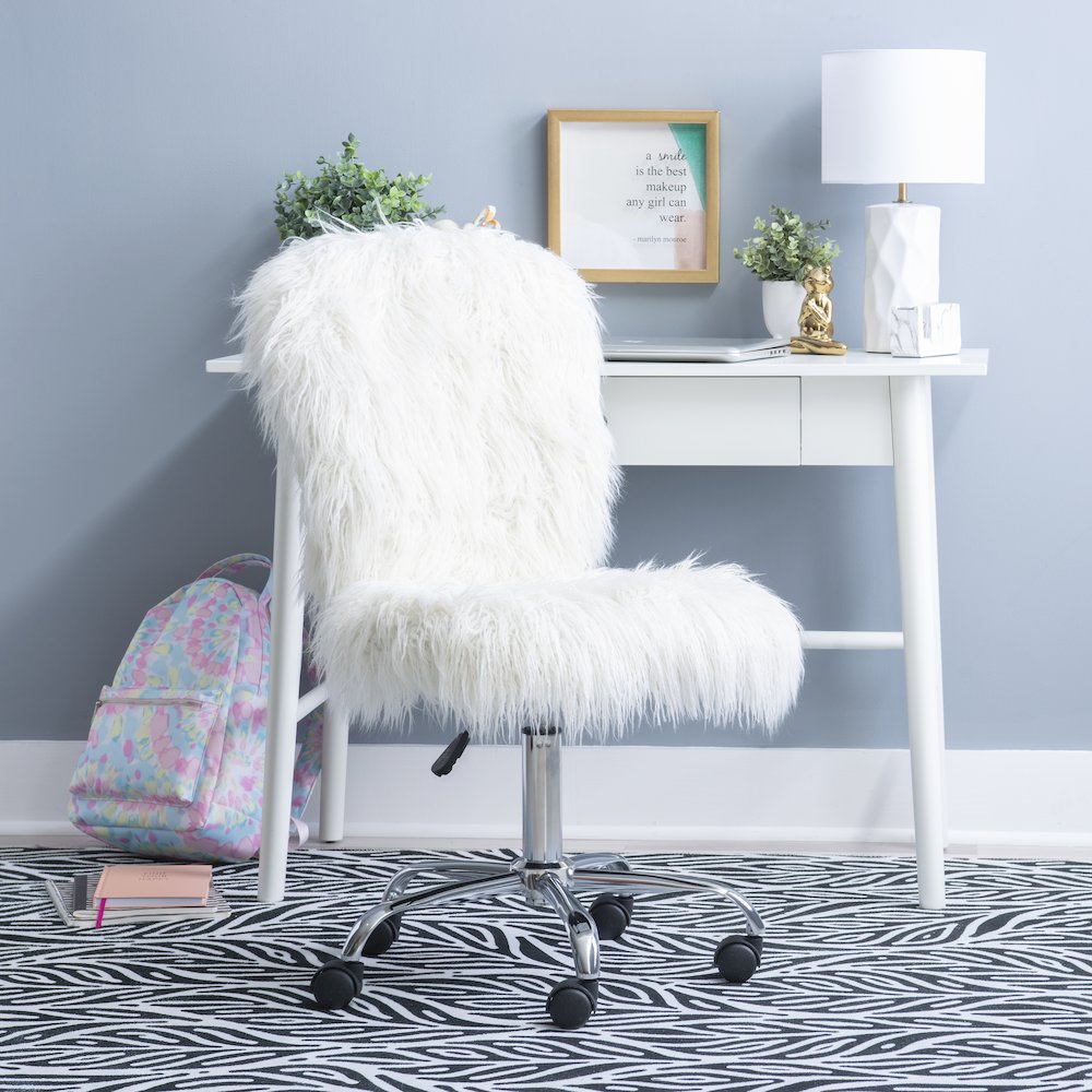 Faux Flokati Armless Office Chair, White