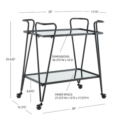 Black Mid Century Bar Cart