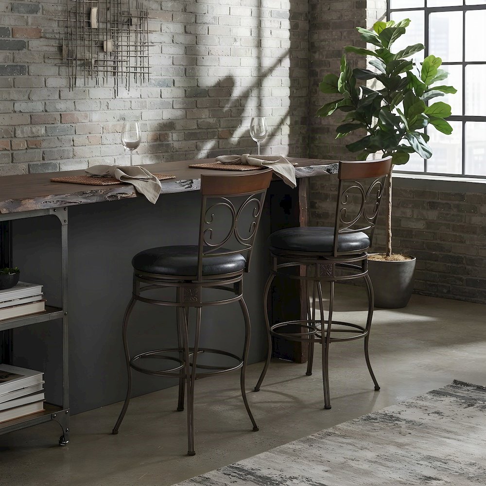 Heavy-Duty Steel Bar Stool with Scroll Back, Big and Tall Design, Brown