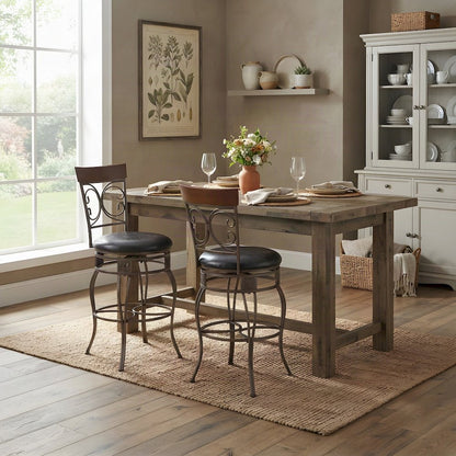 Heavy-Duty Steel Bar Stool with Scroll Back, Big and Tall Design, Brown