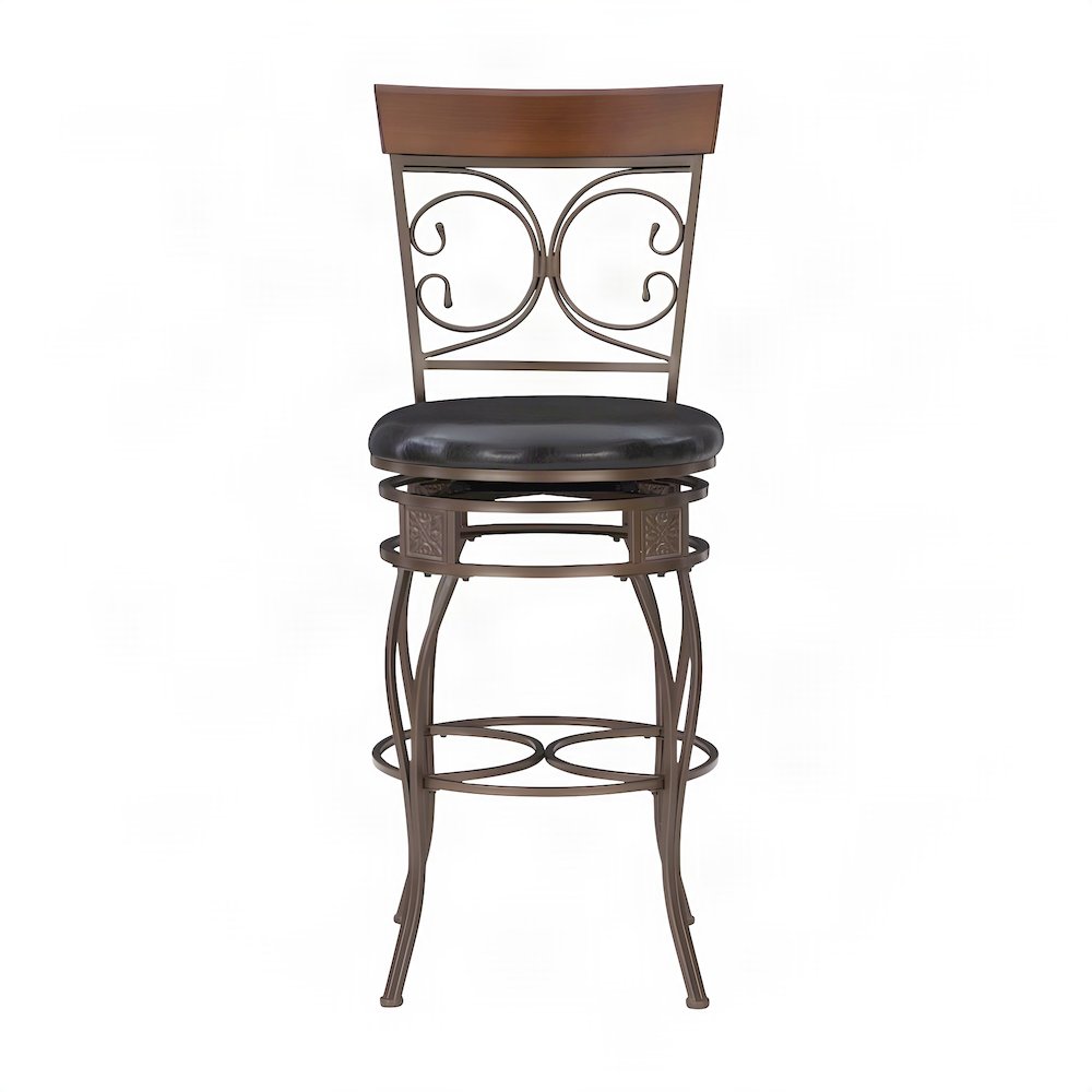 Heavy-Duty Steel Bar Stool with Scroll Back, Big and Tall Design, Brown