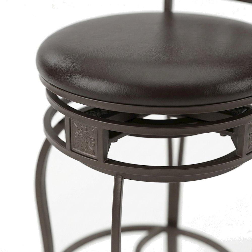 Heavy-Duty Steel Bar Stool with Scroll Back, Big and Tall Design, Brown