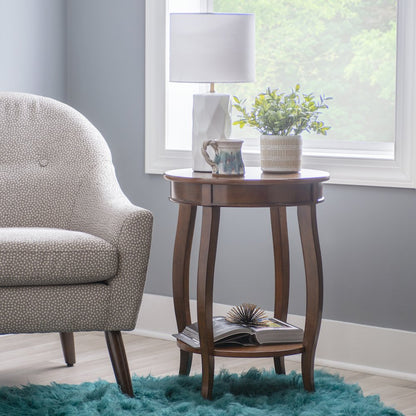 Hazelnut Round Table with shelf
