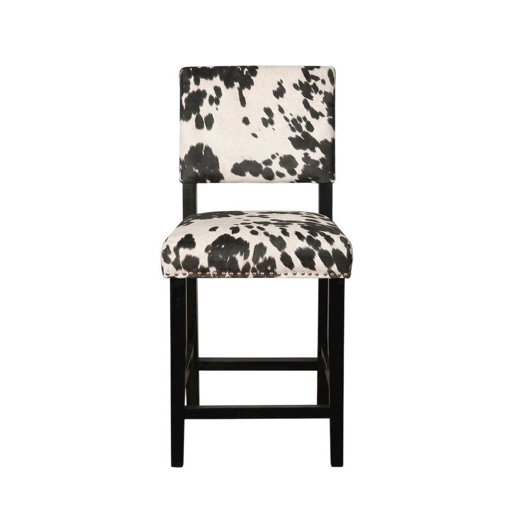 Black Cow Print Counter Stool with Foam Cushioned Seat and Wooden Frame