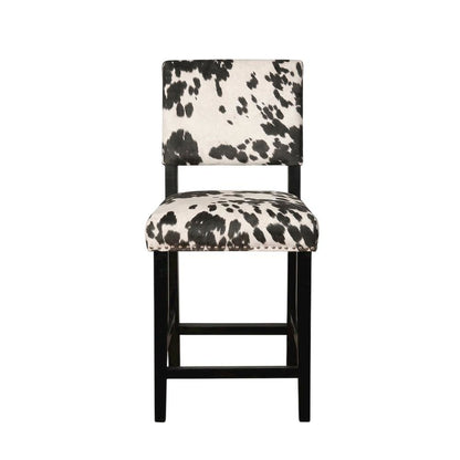 Black Cow Print Counter Stool with Foam Cushioned Seat and Wooden Frame