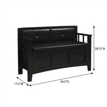 Padded Bench in Black Faux Leather with Wooden Frame and Cushioned Seat