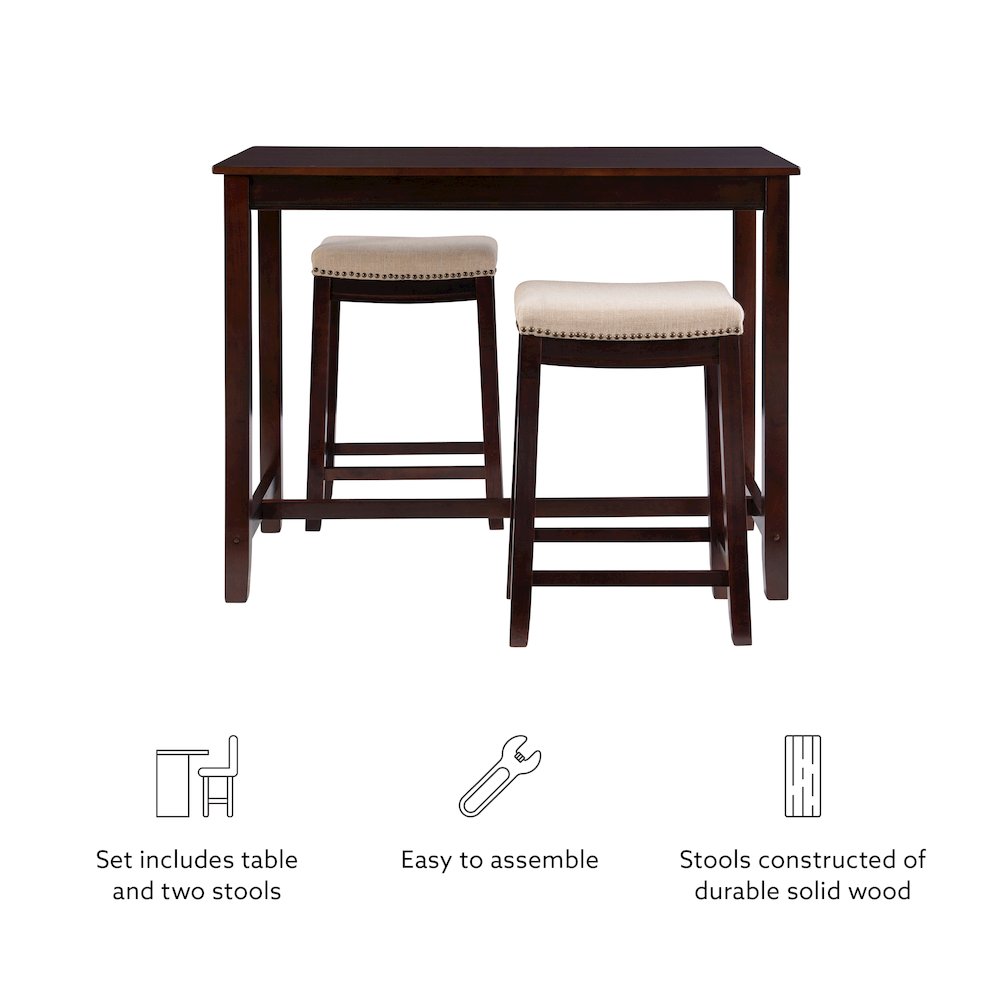 Claridge 3Pc Counter Set Walnut Linen