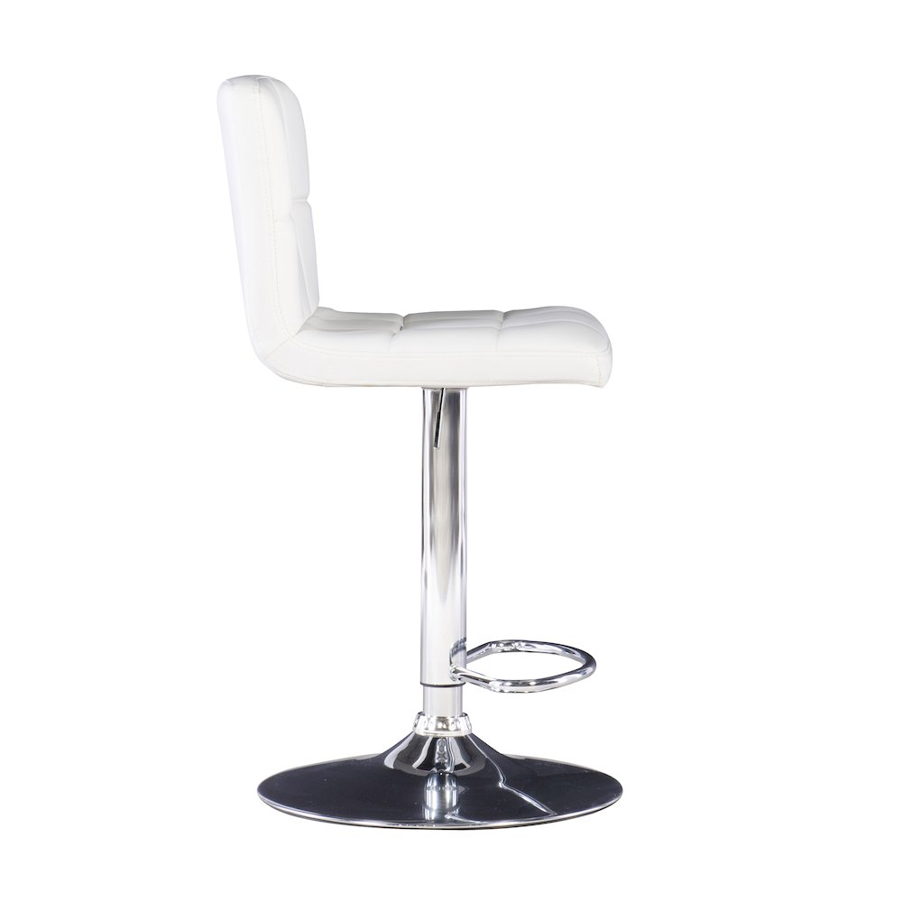 White Quilted Faux Leather & Chrome Adjustable Height Bar Stool