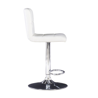 White Quilted Faux Leather & Chrome Adjustable Height Bar Stool