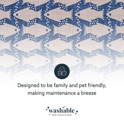 Washable Seabourne Ivory/Blue 3x5, Rug