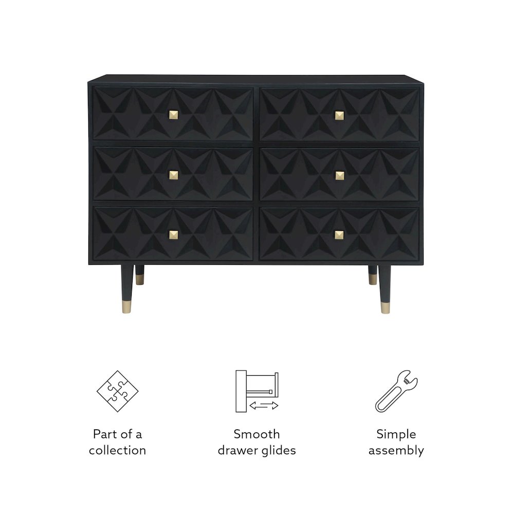 Six Drawer Geo Texture Dresser Black