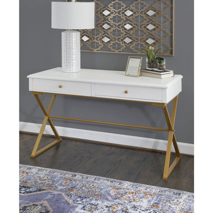 Two-Drawer Campaign Desk, White