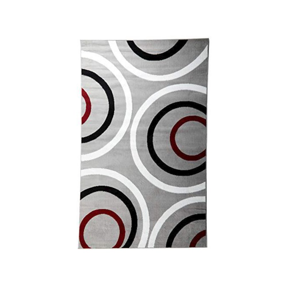 Capri Circles  Gray White Black Red 4'4"x7'4 Rug