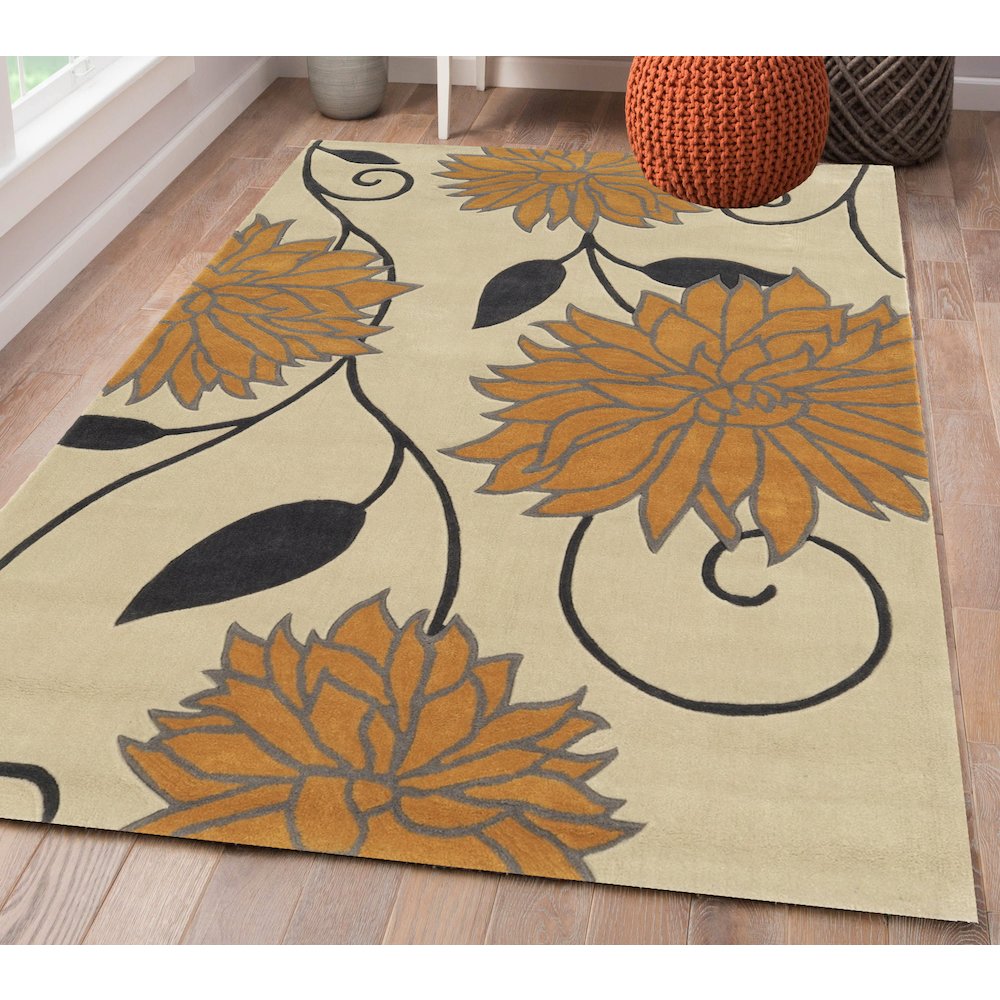 Trio Floral Ivory & Marigold 5x7, Rug