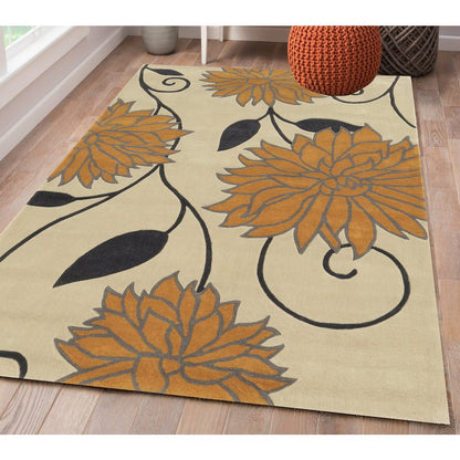 Trio Floral Ivory & Marigold 5x7, Rug
