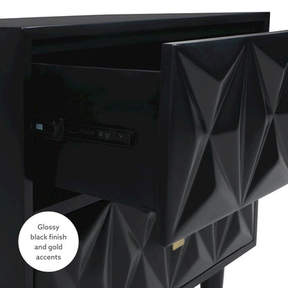 Two Drawer Geo Texture Nightstand Black