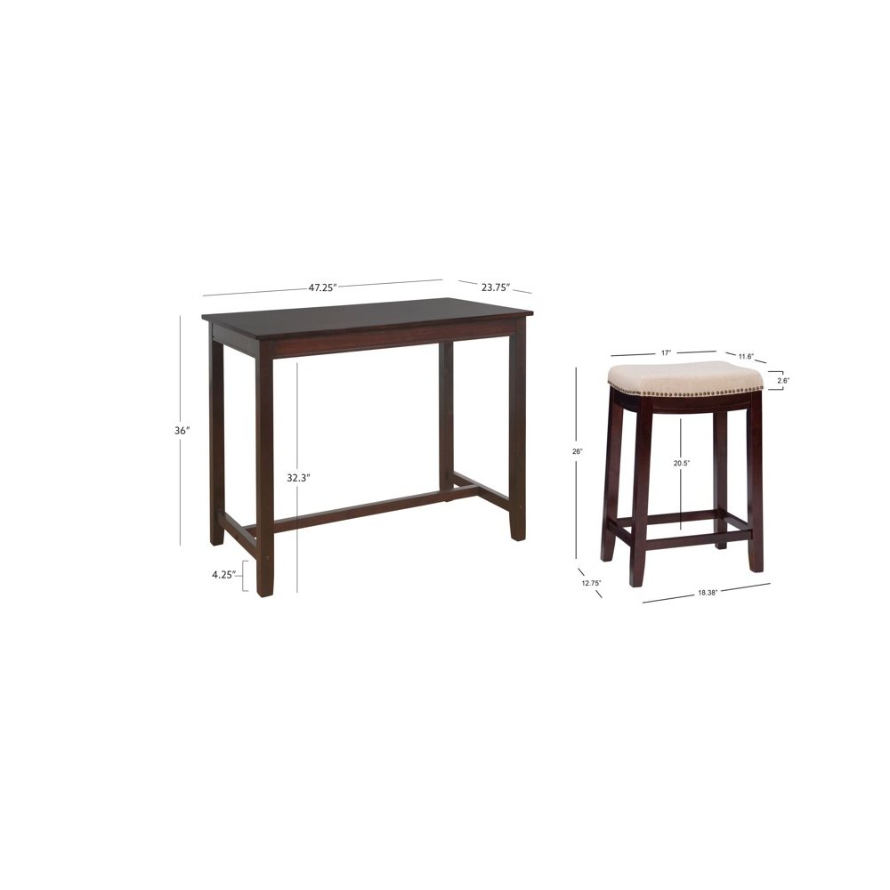 Claridge 3Pc Counter Set Walnut Linen