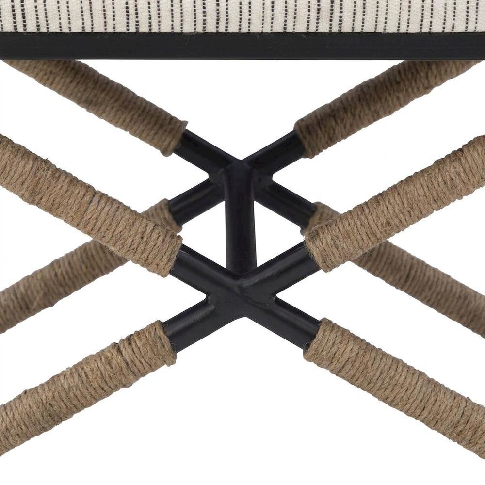 Cotton-Upholstered Woven-Stripe Ottoman Footstool with Iron Base, Beige