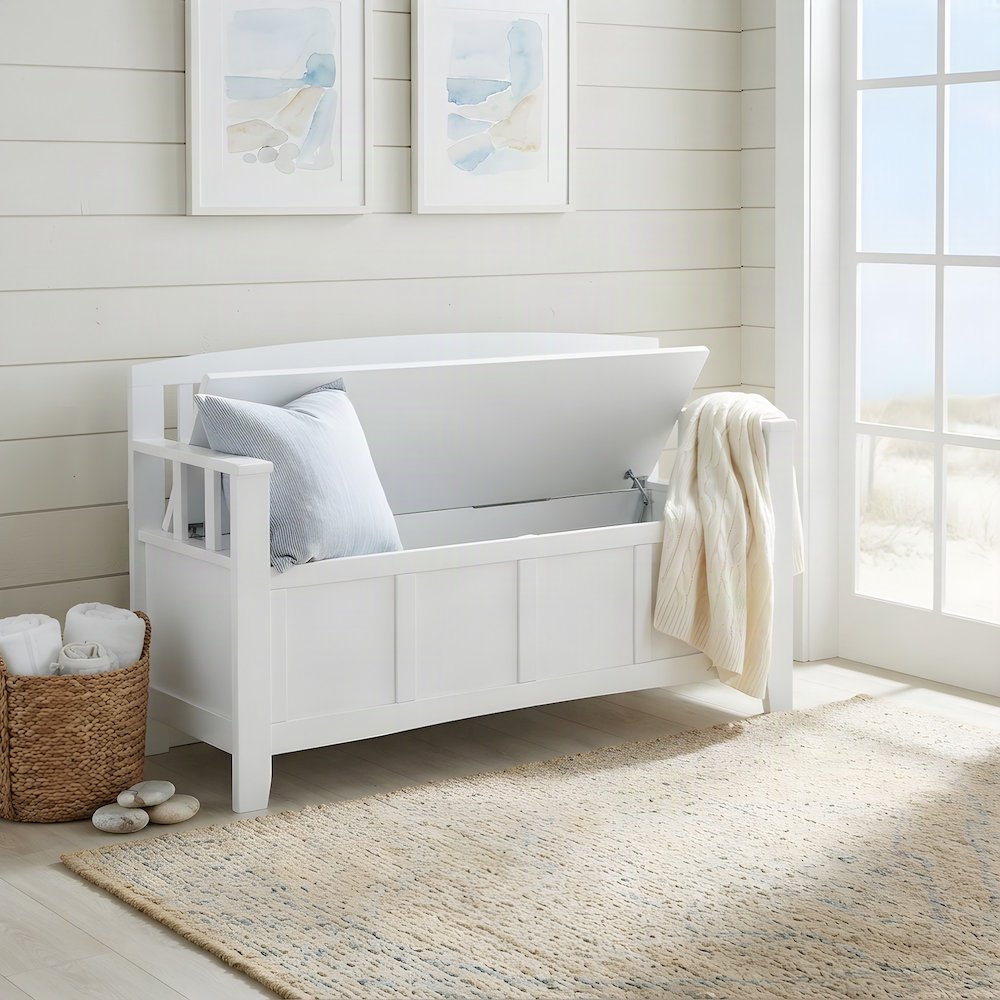 Rubberwood Flip-Top Storage Bench with Hidden Compartment for Entryway, White
