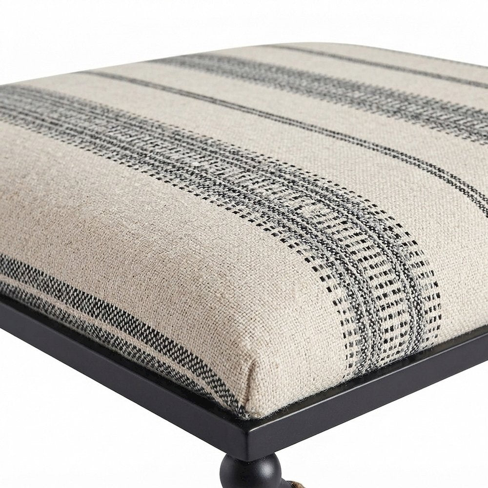 Woven Fabric-Upholstered Ottoman Bench with Iron X-Base Foot Stool, Beige
