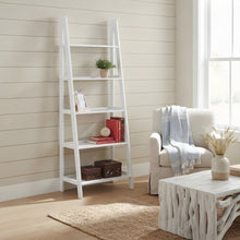 Wood Ladder Bookcase with Five Shelves, Tall Bookshelf, White