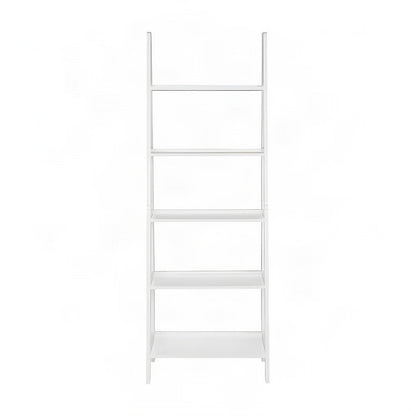 Wood Ladder Bookcase with Five Shelves, Tall Bookshelf, White