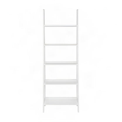 Wood Ladder Bookcase with Five Shelves, Tall Bookshelf, White