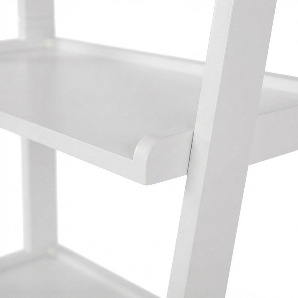 Wood Ladder Bookcase with Five Shelves, Tall Bookshelf, White
