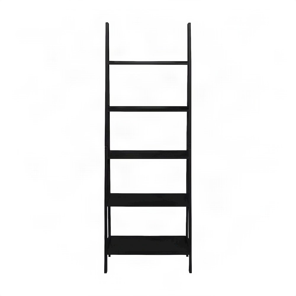 Wood Ladder Bookcase with Five Shelves, Tall Bookshelf, Black
