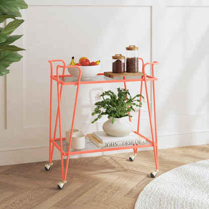 Coral Mid-Century Bar Cart