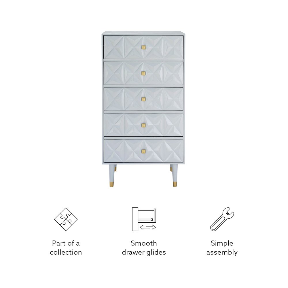 Five Drawer Geo Texture Chest, Grey