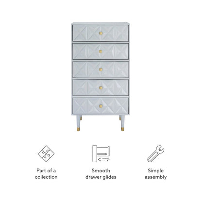 Five Drawer Geo Texture Chest, Grey