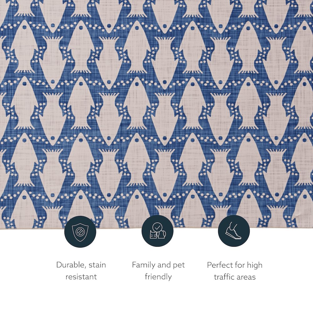 Washable Seabourne Ivory/Blue 3x5, Rug